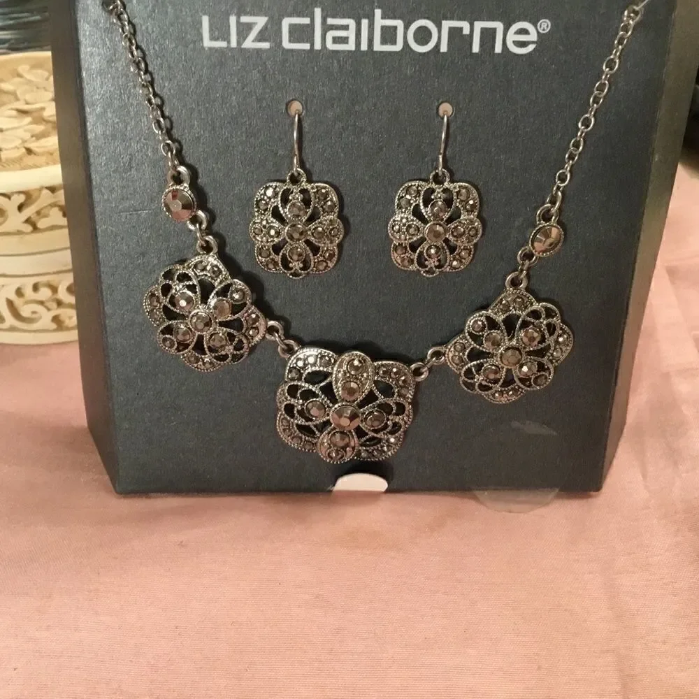NWT Liz Claiborne Silvertone and Marcasite Set
